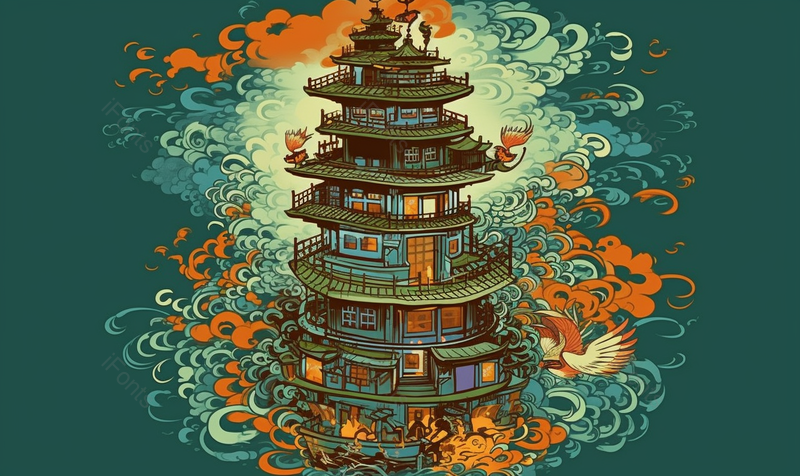 国潮风武汉黄鹤楼地标建筑艺术背景,插画/手绘图,插画/手绘图库,插画/手绘图下载,插画/手绘